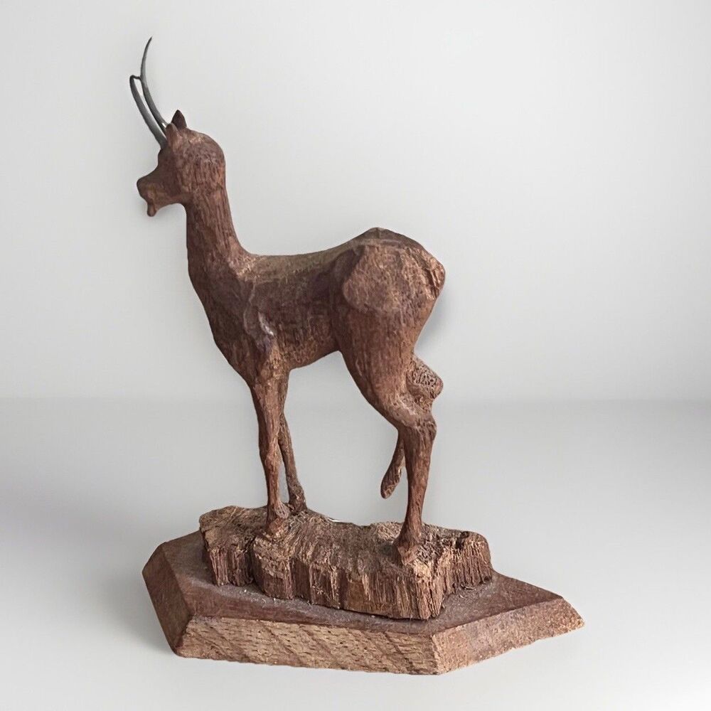 VTG Hand Carved Delicate Black Forest Goat Horns Wood Folk Figurine Signed DK - Picture 4 of 9